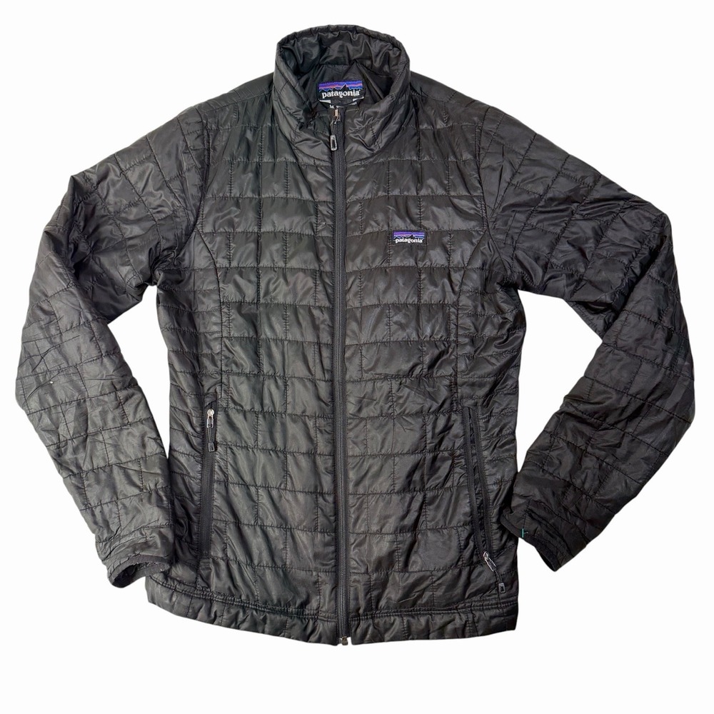 Patagonia Nano Puff Jacket Women M Black Quilted Insulated Full Zip Flaws